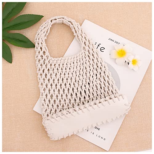 Image of Naimo Straw Beach Bag Woven Rattan Shoulder Bag Fishing Net Handbag Cotton Rope Tote Summer Crochet Hobo Bag