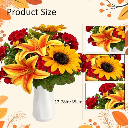 Image of Artificial Fall Flower Faux Sunflower 13.8 inch Fake Lily Silk Flower