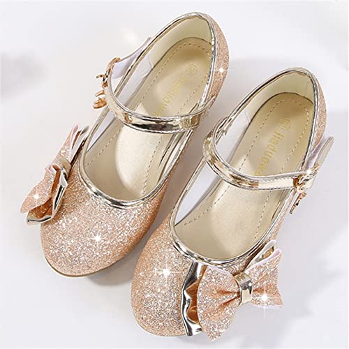 OMEARK Girls Glitter Dress Shoes Princess Kids Glitter Sparkly Low Heeled Round Toe Sandals with Ankle Straps Rhinestone Bow Tie for Toddler Party Wedding Stylish Pump Shoes2