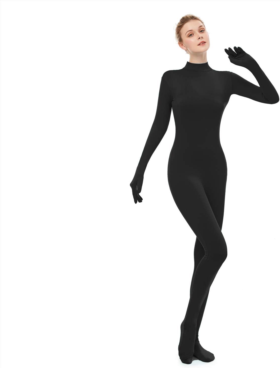 Long Sleeve Unitard Mock Turtleneck Full Body Spandex Footed Bodysuit Costume Jumpsuit Adult Unisex - Image 3