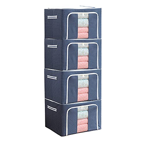 BELIVERSE Steel Frame Storage Box Oxford Cloth Storage Box Quilt Storage Box Folding Wardrobe Fabric Extra Large Storage Bag with Reinforced Handle, Clear Window, Sturdy Zippers (4)