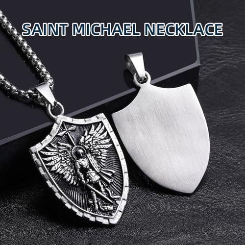 St Michael Necklace for Men - Stainless Steel Archangel Patron Amulet Medal Pendant,Saint Michael/Christopher/Joseph/Jude/Benedict/Anthony/Virgin Mary Catholic Jewelry Gift for Protection Confirmation4