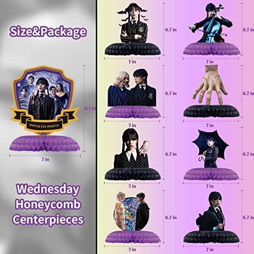 9 Pcs Wednesday Addams Honeycomb Centerpiece Table Decorations, Black Centerpieces For Birthday Party Supplies, Double Sided Halloween Theme Decor #TOP1