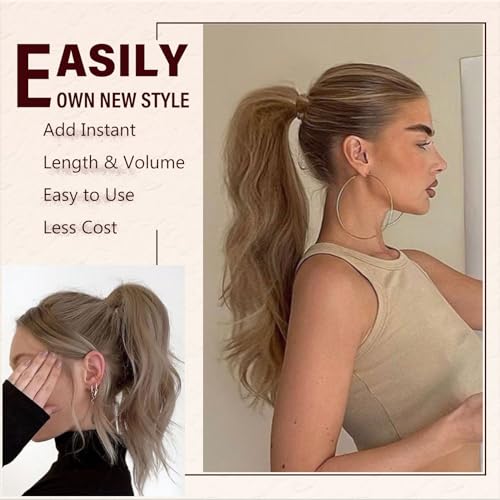 Dcbaboo Pferdeschwanz Haarteil Zopf Extension mit Klammer Wellige Lang Ponytail Extensions Haarverlängerung Clip Synthetik Gewellte Pferdeschwanz Haarextension Zopf, 45cm Sandy Blonde & Bleichblond