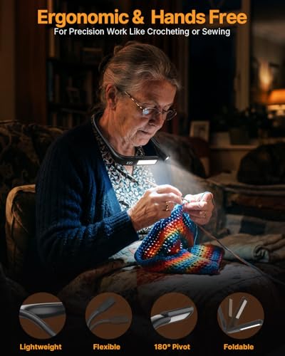 Image of Reading Light Book Lovers Gifts: Upgraded Neck Light with Power Display & Timer, 80Hrs Rechargeable Book Lights for Reading at Night,Birthday Gifts for Readers Women, Knitting Crochet Accessories