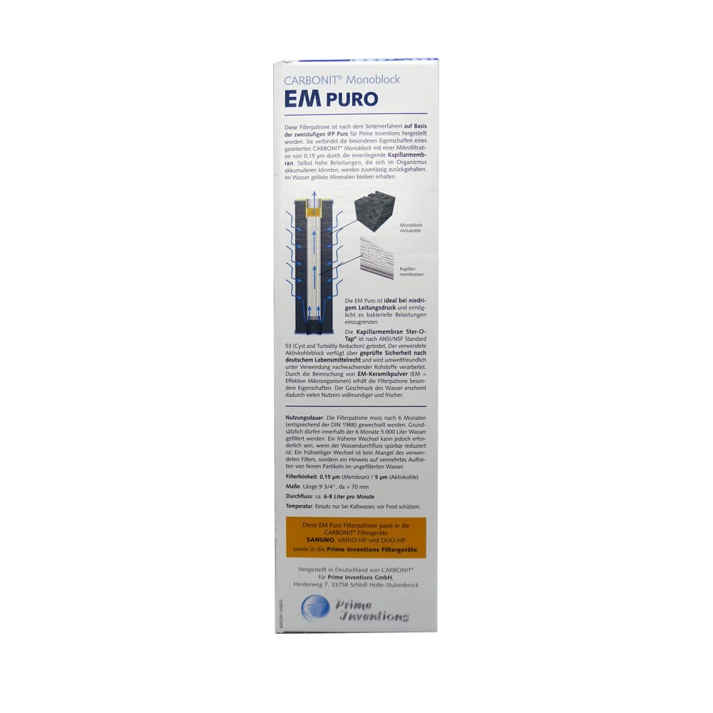 Cartucho de filtro de agua EM Puro | con cerámica EM | mejor sabor al agua | compatible con carcasas de filtro Carbonit Sanuno & Vario HP | AquaAvanti | WatPass | Alvito | y muchos otros