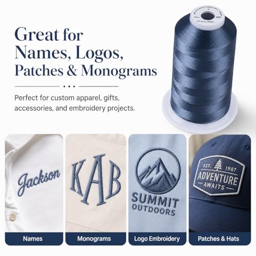 Image of Simthread Embroidery Machine Thread 5000M 40WT Polyester, Smokey Blue S062 | 5000M 40WT polyester thread feeds smoothly for home or commercial embroidery projects.
