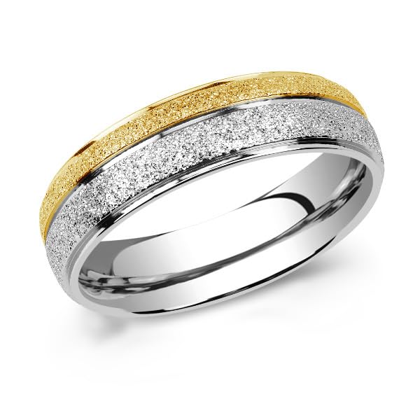 Bague de mariage acier inoxydable dore au sable fin de SILVEGO RRC0365
