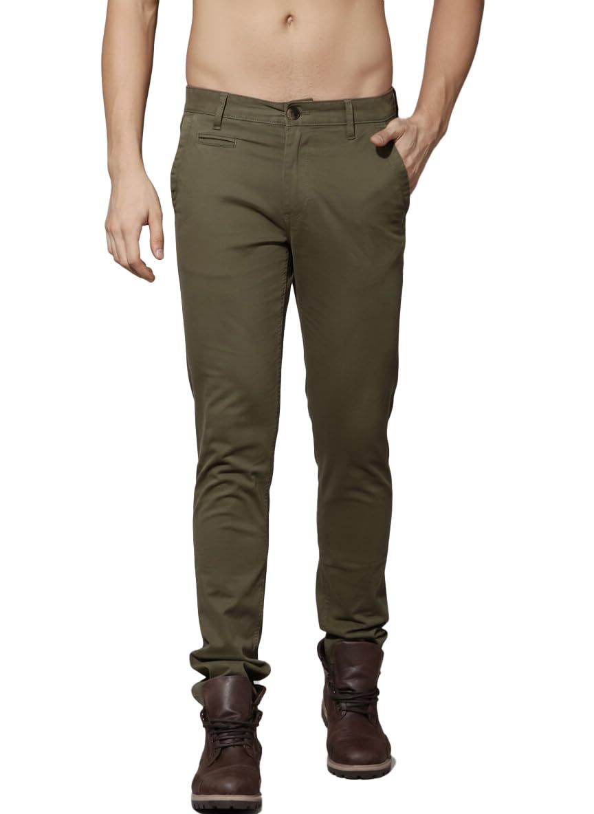 SASSAFRAS Men Solid Mid-Rise Chinos | Button Closure | Classic 5-Pocket Casual Trousers in neutral