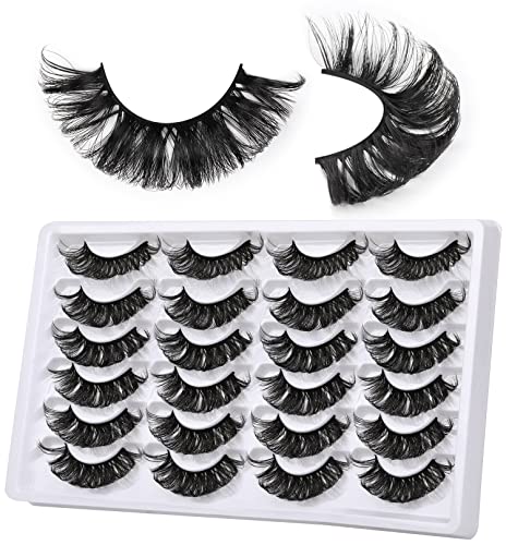 Fake Eyelashes Fluffy Faux Mink Lashes D Curl Wispy Lashes 20mm Dramatic Eyelashes Russian Strip False Lashes Pack by Kiromiro