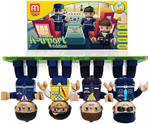 Magnetic Figures Set of 4–Toddlers Community Action Toy People, Magnetic Tiles Expansion Pack for Boys and Girls – Educational Stem Toys Add on Sets Pilots, Flight attended , air Traffic Support