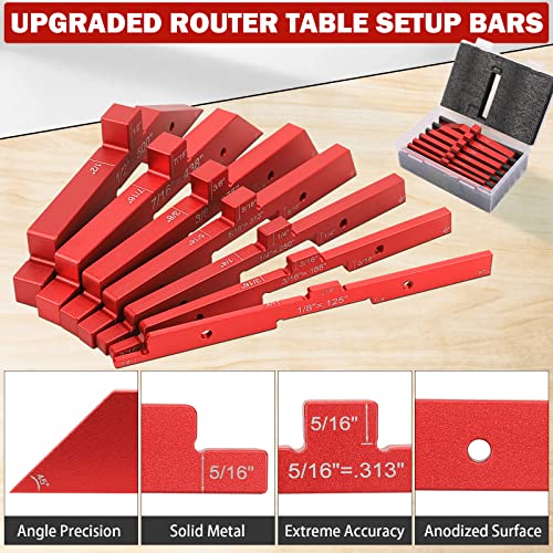 Router Table Set Up Bars, 7Pcs Aluminum Precision Setup Block Height Gauge Set For Router Table Saw Accessories Angle Woodworking Set Up Measuring Tools Drill Diameter Gauge For Carpenter, Red #TOP1