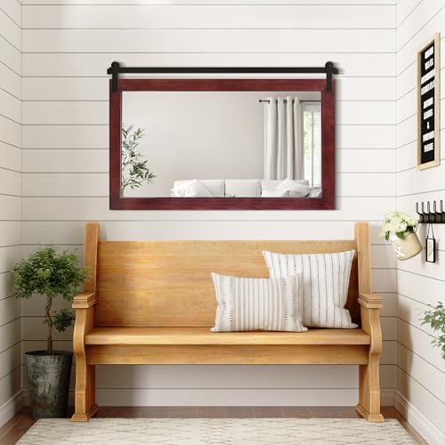 Image of COGOOD Farmhouse Bathroom Mirror - 49 x 30 Large Rectangle Barn Door Mirror for Vanity, Bedroom, Living Room Wall Decor (Espresso)
