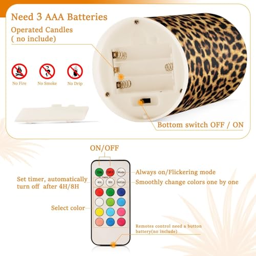 Image of Flickering Flameless Candles, Leopard Texture LED Candles with Remote Timer, Set of 2 Battery Operated Candle for Valentine Wedding Birthday