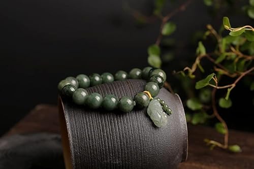 Sdfgh Jade Jadeite Round Bead With Hand-Carved Charm Link Bracelet Men And Women Adjustable Bangle Jewelry (Color : A, Size : 18Cm) #TOP1