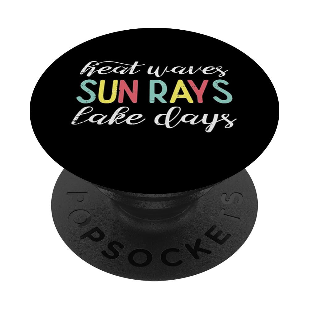 Heat Waves Sun Rays Lake Days Boat Pontoon Men Women Kids PopSockets Swappable PopGrip, Black