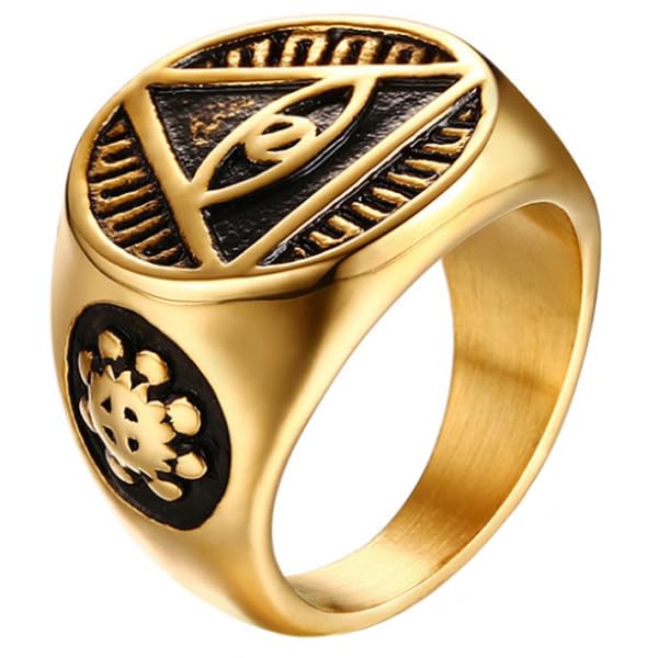 Chevalière Eye of Providence en acier inoxydable doré pour homme taille 18mm