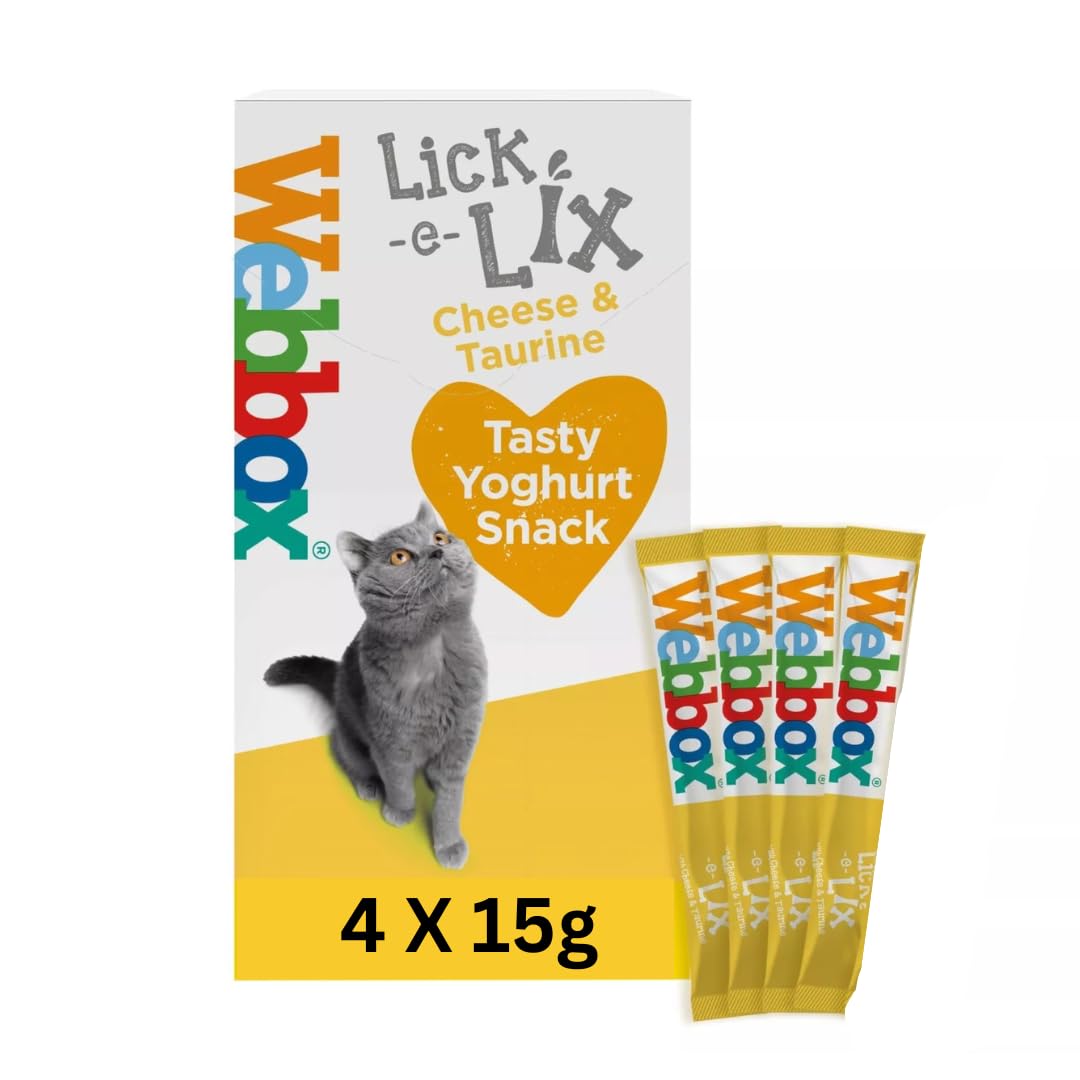 WEBBOX Lick-e-Lix Cat Treats, Cheese and Taurine Yoghurt Snack, 4 x 15g Sachets - 1 PACK