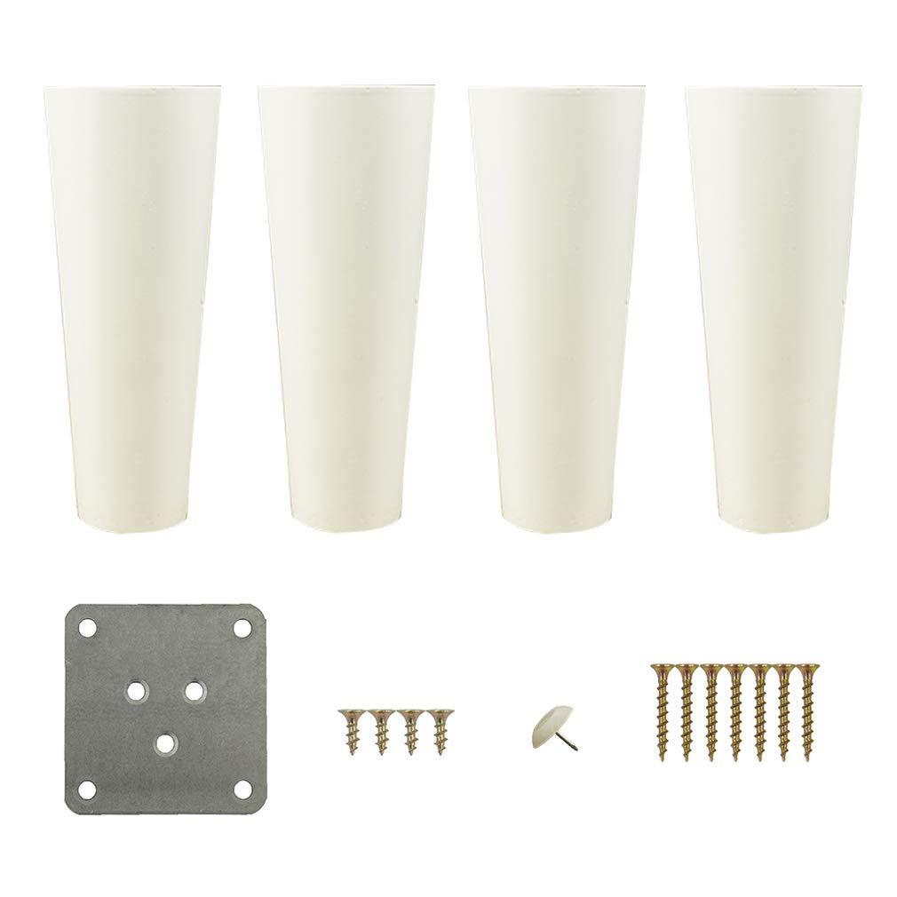 Gambe per Mobili in Legno Massello Bianco,Gambe da Tavolo,Gambe per Divani,Gambe per Letti,Set di 4,Gambe di Ricambio,per Comodini,Cassettiere,con Accessori(25cm/9.84in)
