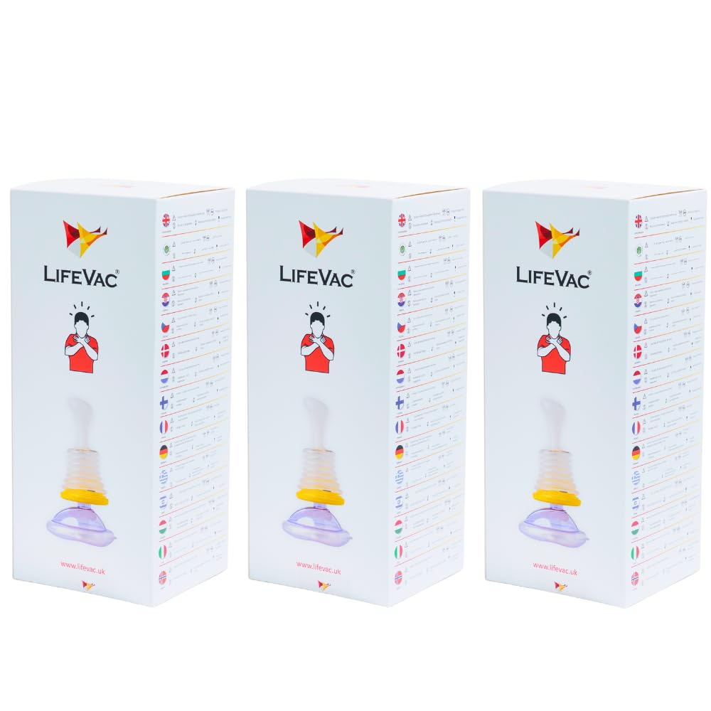LifeVac® Trio Pack, 3 kits completos, Equipo de Primeros Auxilios, Antiatragantamiento para Adultos y Niños, Eficacia demostrada, Incluye 3 kits cada uno con 4 Mascarillas
