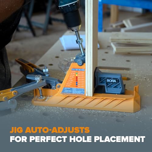 Image of BORA Automatic Pocket Hole Jig with 350 pc Pocket Hole Screw Set, Auto Adjusting Drill Guide, Pocket Hole Jig Kit for Woodworking - For Materials 1 /2 inch to 1-1 /2 inch Thick, Power Tool Accessory Jigs