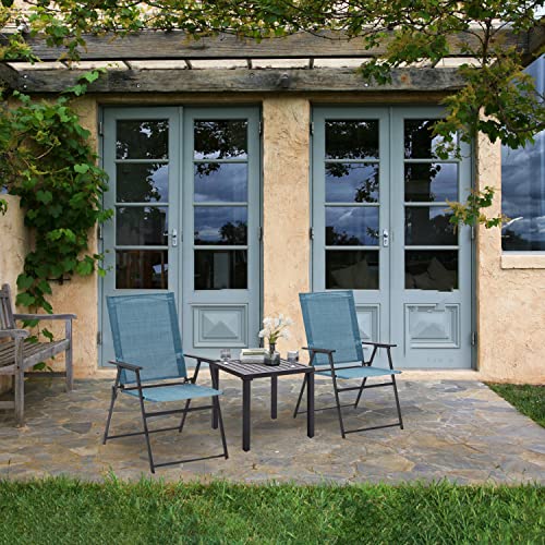 Vicllax 8 Pieces Patio Folding Chairs, Outdoor Portable Dining Chairs For Lawn Garden And Porch, Turquoise Blue(Edge-Binding) #TOP1