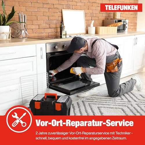 Telefunken Backofen Einbaugerät | Einbaubackofen autark | 78 Liter | Hot Air Shield | 60 cm Einbau Ofen ohne Kochfeld | Umluft/Ober-Unterhitze | 5 Funktionen | Einfache Reinigung | EEK A | Schwarz
