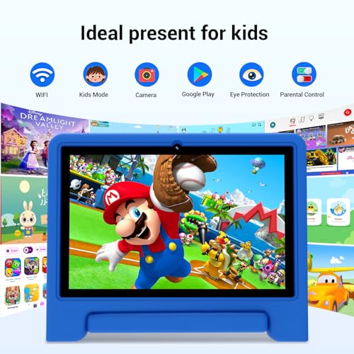 Image of Kids Tablet 10 inch, Android 13 Tablet for Kids with Google Kids Space, Pre-Installed Educational Apps and Parental Control, Gift for Kids, 2+32GB Storage, 5000mAh, EVA Case (Blue)