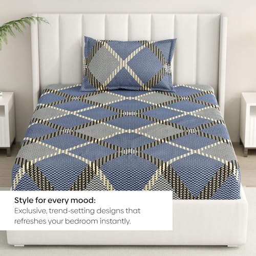 Image of Rivermoor 200 TC Ultrasoft Cotton Bedsheet for Single Bed | Cotton Bedsheet with 1 Pillow Cover | Multi Color Geometric Pattern | 58 x 88 Inches | Breathable & Wrinkle Resistant