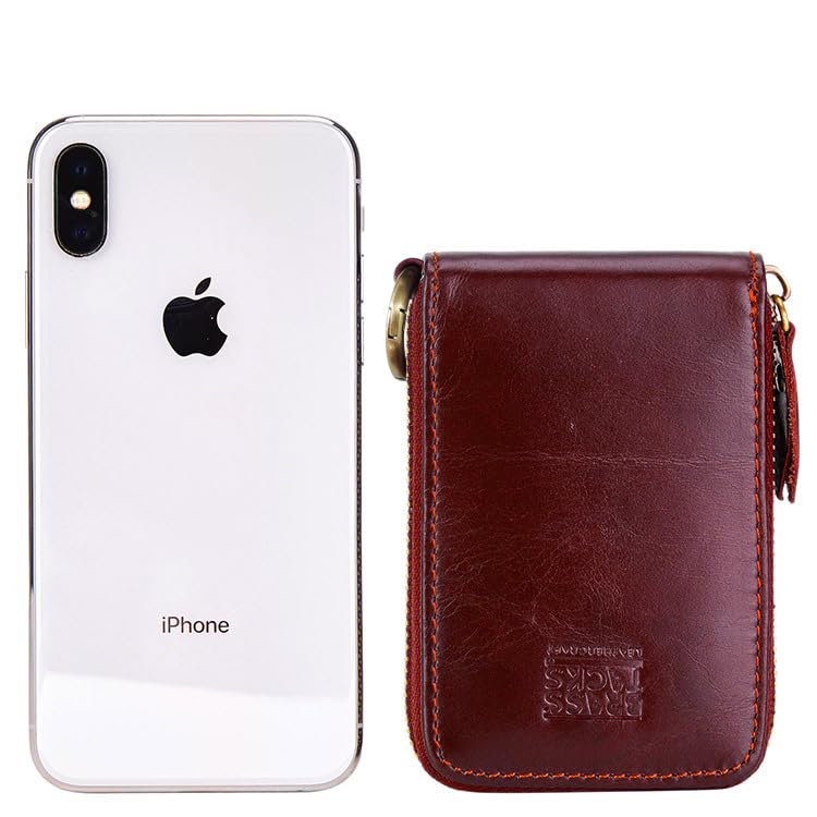 Image of Vintage Full Top Grain Leather Wallet RFID Blocking Multi Card Case with Zipper Pocket Card Holder for Men Women Gift Box