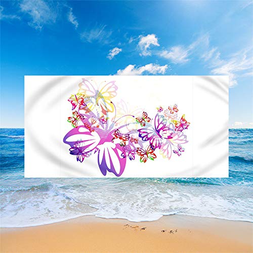 Treer Toalla de Playa Grande Cuadrada 100% Microfibra, Mariposa impresión Verano Imprimiendo Suave Absorbente Manta de Playa Multicolor Toallas (F,70x150cm)