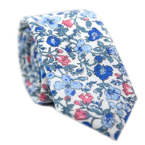 Image of JESLANG Men's Cotton Printed Floral Tie 2.56 inch Skinny Narrow Necktie Various Designs