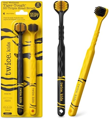 Twice Kids 3D Triple-Head Toothbrush – Extra-Soft Bristles for Se...
