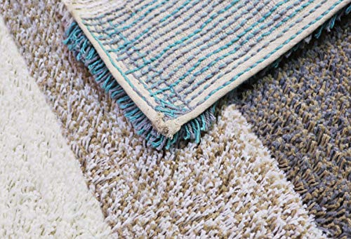 Image of THE HOME TALK Cotton Stripes Bathmats | Water Absorbent Runners | Floor Mats /Rugs for Kitchen, Bathroom | Ultra Soft Mats | Non-Slip | Pack of 2 | 40 x 60 cm | Turquoise