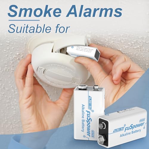 Image of 9V Batteries for Smoke Detector: Alkaline Fire Alarm Battery 5 Pack - Long Lasting Power for Guitar Pedals Microphone Multimeter - 10 Years Shelf Life for Emergency Preparedness
