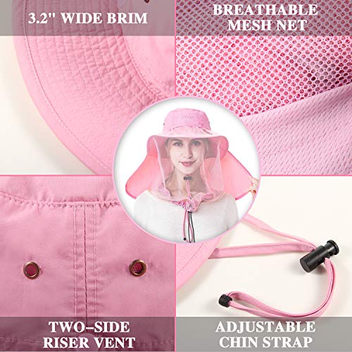 Image of Palmyth Head Net Hat, Sun Hat Safari Hat | UPF 50+, Removable Neck Flap, Water-Repellent, Wide Brim, Adjustable Chin Strap for Fishing and Gardening