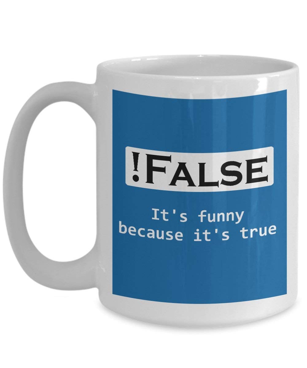 !False Javascript Boolean Mug Funny Programming Python Mug, Coffee Mug 11 OZ - Software Engineer Coding Python Gifts for Men, Dad, Him for Father's Day Birthday - Ceramic White