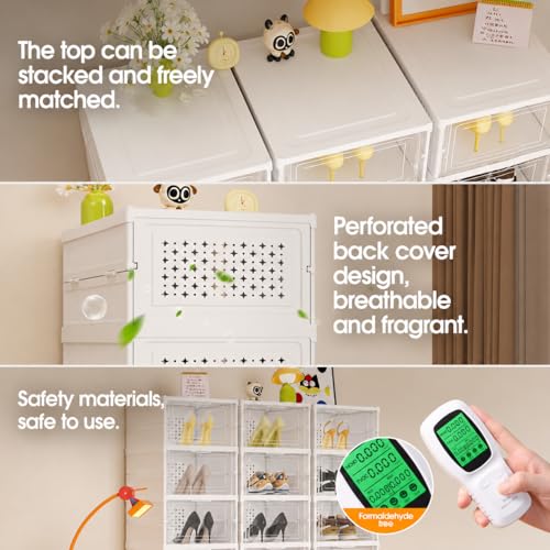 Image of JD FRESH 3 Tier Plastic Shoe Storage Organizer /Foldable Shoe Storage Box with Door /Breathable Multi-Layer Shoe Holder /Space Saving and Installation Free Shoe Storage Rack for Heels, Boots & Sneakers