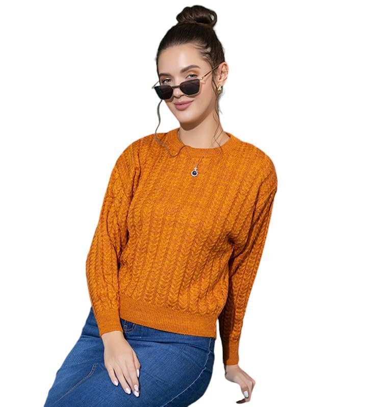 Image of Wear lusso Women's Woolen Cable Knit Pullover Sweater | Full Sleeve Round Neck Winter Wear | 100% Wool Soft & Warm Stylish Sweater for Girls, Ladies & Women | Cozy Casual Winter Fashion
