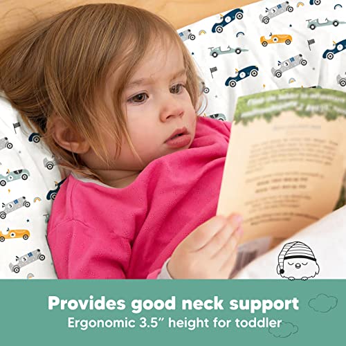 Image of KeaBabies Organic Toddler Pillow with Pillowcase, Jumbo 14X20 (Racecars) | Soft Cotton Toddler Pillows for Sleeping, Machine Washable, Perfect for Travel, School, Daycare, Nap, Kids Toddler Bed Set