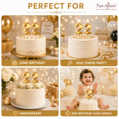 Image of Number Candles3 Inch For Birthday, Wedding, Engagement, Valentines Day Celebration, Bridal Shower, Bachelors Decoration Gold (Numerical No 22), Wax, Unscented