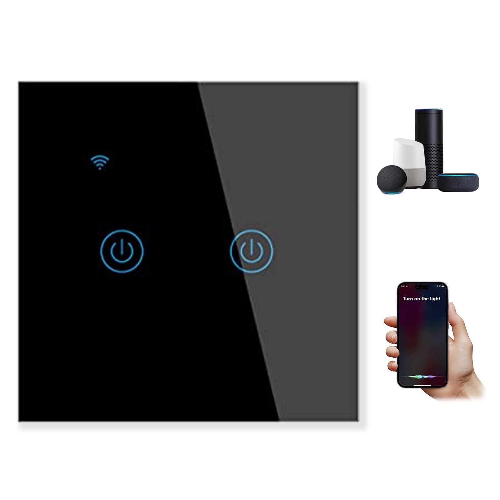 WiFi Smart Wall Light Switch,Touch Switches, No Neutral Wire Required, Compatible with Alexa, APP Remote Control Touch Switch, Voice Control, No Hub Required (Black 2 Gang)