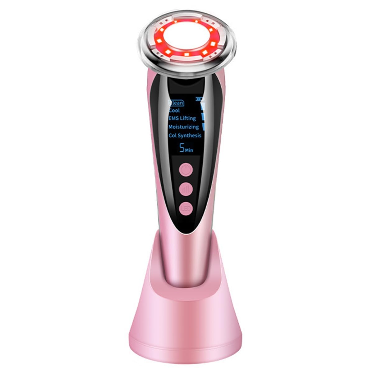 Massaggiatore facciale 5 in 1, dispositivo di bellezza SME, con luce rossa e blu, massaggiatore viso ad ultrasuoni, con impacco caldo e freddo, per la cura della pelle, pulizia profonda del viso e