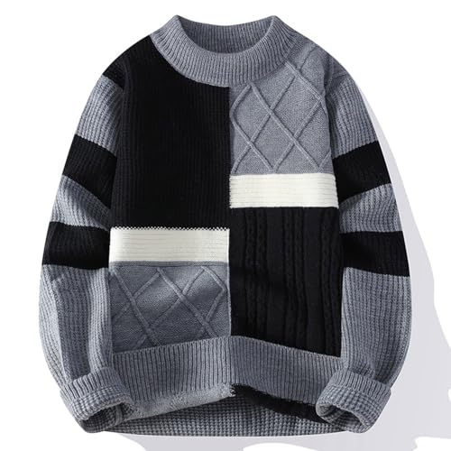 Men's Casual Comforable Sweaters Color Match Pullover Knitted Sweater Patchwork Color Block Long Sleeves Sweaters2