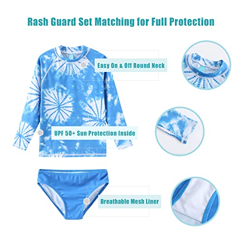 Image of Girls 3 Piece Swimsuits Set Long Sleeve Rash Guard for Girls Tankini Bathing Suits Beach Swimwear 3-16 Years