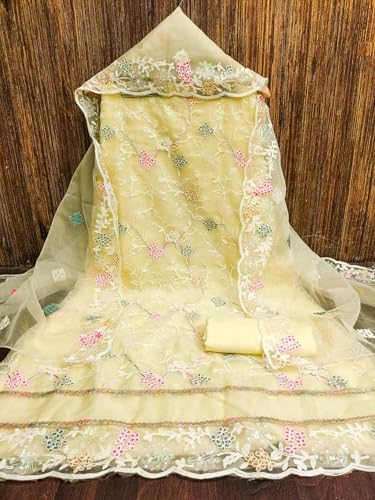 Image of Women's Organza Silk Embroidery Unstitched Salwar Suit Dress Material