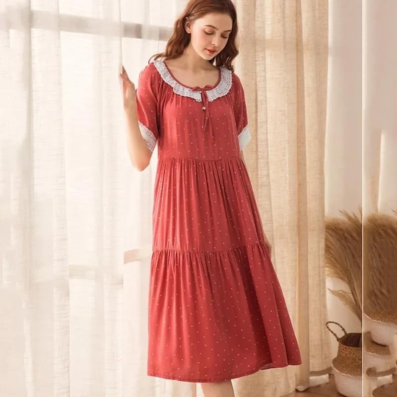 OFFSUM Camicia da Notte Donna - Lingerie da Notte in Pizzo di Cotone Ricamato Stile Coreano Temperamento Estivo Abbigliamento Casual per La Casa di Grandi Dimensioni in Tinta Unita