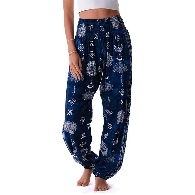 Image of Lotus and Luna Women's Harem Pants Thai Pants for Beach & Lounge High Waisted Flowy Boho Pants Genie Pants Yoga Pants