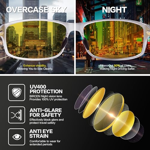 Image of BIRCEN Night Vision Glasses for Driving: Anti-Glare Metal Glasses for Men