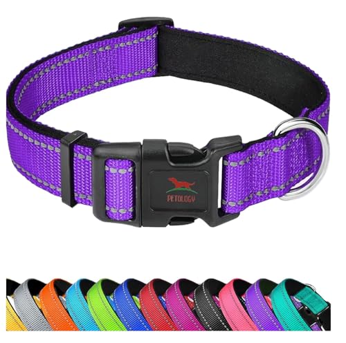 Image of Petology Reflective Adjustable Dog Collar for X-Large Dogs (50-60 cms) | Soft Neoprene Padded Nylon Pet Collar with Safe & Quick Release Buckle | Comfortable, Lightweight & Durable